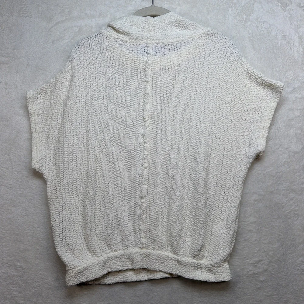 Free People Cream Short Sleeve Textured Cowl Pullover